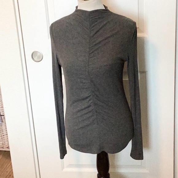 Veronica Beard Theresa Turtleneck Ruched Top Grey - Picture 2 of 5